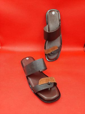 IDEE CADEAU|SANDALE HOMME - DEUX BANDES MARRON EN CUIR ET DAIM |SAND003