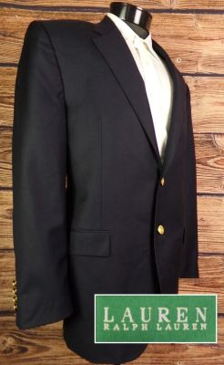 Ralph Lauren Blazer pour homme 42L Deux boutons Laine marine Bouton Or Sport Manteau Veste