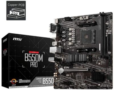 CARTE MÈRE MSI B550M PRO ProSeries (Support 3rd Gen AMD Ryzen, AM4, DDR4, PCIe 4.0, SATA 6Gb/s, M.2, USB 3.2 Gen 1, HDMI/DP, Micro-ATX)