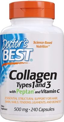 Doctor's Best |Collagène Types 1 et 3 avec Peptan soutient les cheveux, la peau, les ongles 500 mg, 240 comprimés