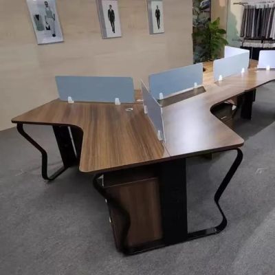 MOBILIER DE BUREAU|STATION DE TRAVAIL 3 PLACES COULEUR MARRON