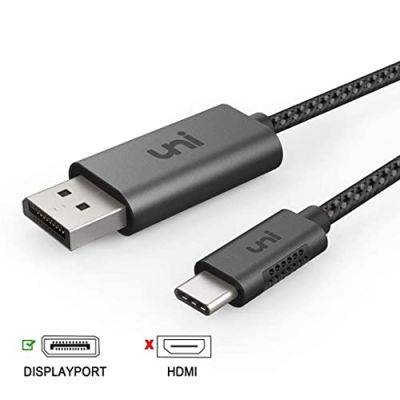 Câble USB C vers DisplayPort 1,8m (4K@60Hz, 2K@144Hz),|MARQUE UNI|Thunderbolt 3 vers DisplayPort, Compatible avec MacBook Pro, MacBook Air, iPad Pro, Dell XPS 15, Surface Book 2 etc. Gris