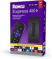 Roku Express 4K+ 2021 | Lecteur multimédia en streaming HD/4K/HDR avec streaming sans fil fluide et télécommande vocale Roku avec commandes TV, câble HDMI® Premium inclus