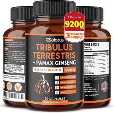 Tribulus Terrestris + Panax Ginseng, 9200 mg par capsule, 3 mois d'approvisionnement, puissance maximale avec Ashwagndha, Panax Ginseng, boost d'énergie, d'humeur, d'endurance et de performance, pour hommes et femmes