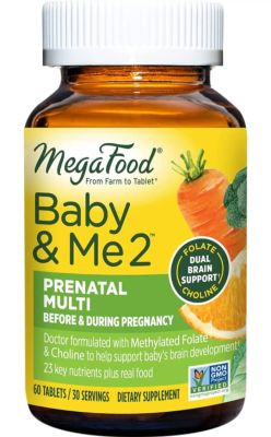 MegaFood|Baby & Me 2 Vitamines et Minéraux Prénatals pour Femmes avec folate|60 Comprimes