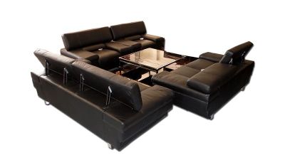 MOBILIER DE MAISON - Salon 7 places noir cuir